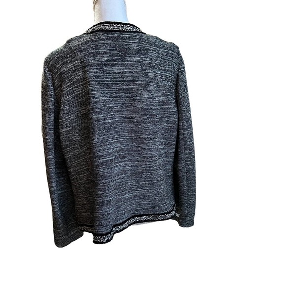 Talbots - Black Tweed Knit Open Front Cardigan Blazer with fringe trim - Picture 8 of 11
